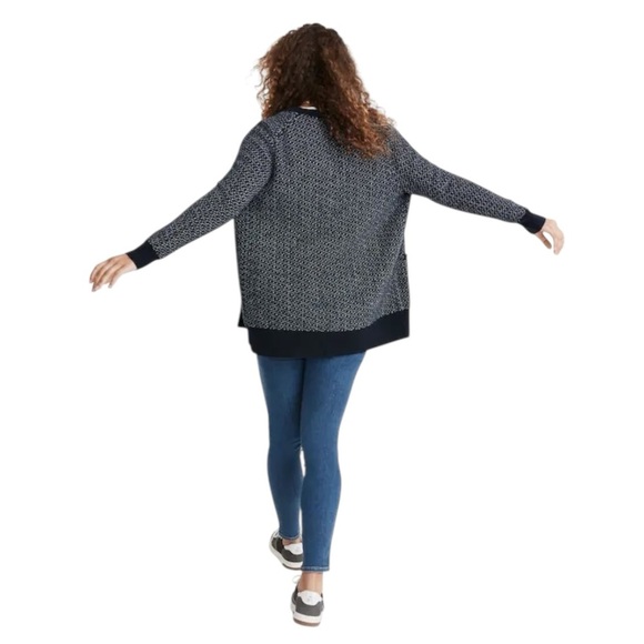 Madewell Birds Eye Maysfield Alpaca Wool Blend Cardigan Blue and White Cozy Soft - Picture 3 of 11